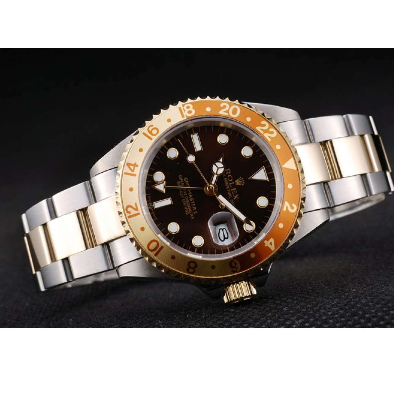 Rolex aaa copy Gold Master Bezel GMT Dial Colored Brown Ceramic Watch Rolex II 0820